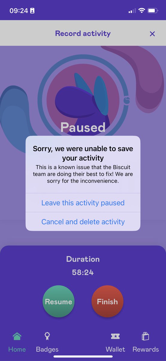 ninjagull's tweet photo. @biscuitpetcare 

Keep getting this message I have waited for the known issue to be fixed but doesn’t seem to be happening. https://t.co/JTg7xxxyon