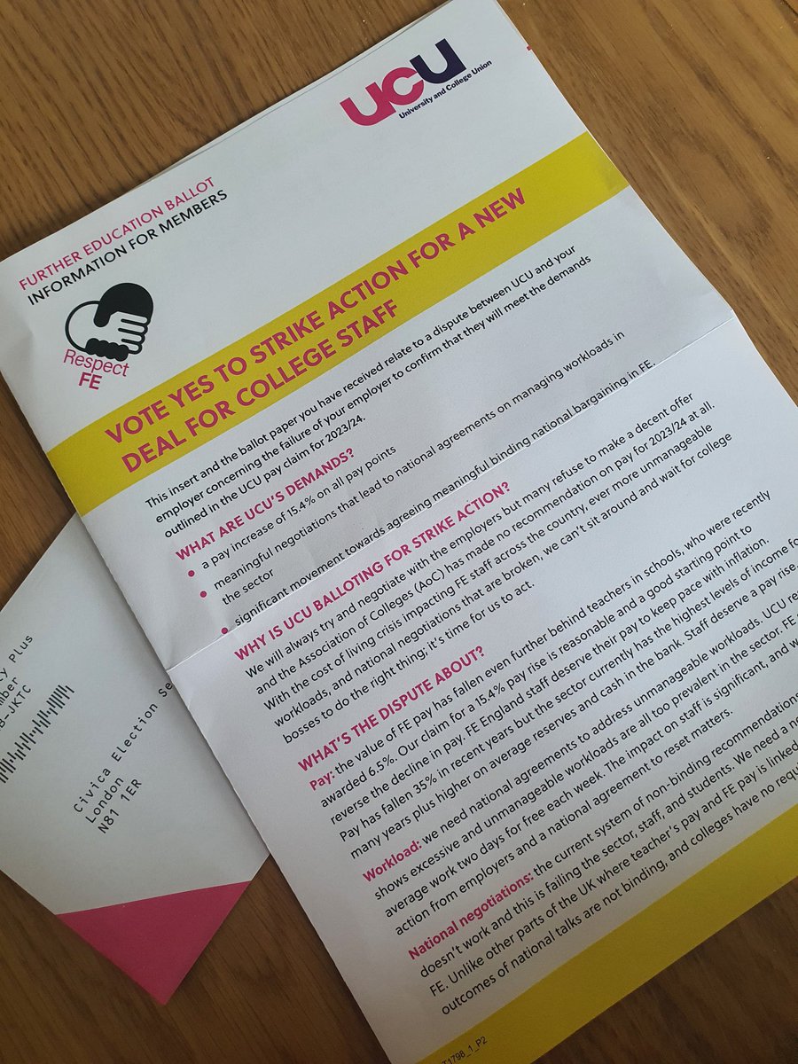 It is inspiring to see our College members already receiving and posting their ballot papers in the biggest ever FE strike ballot. Get the vote out. #RespectFE