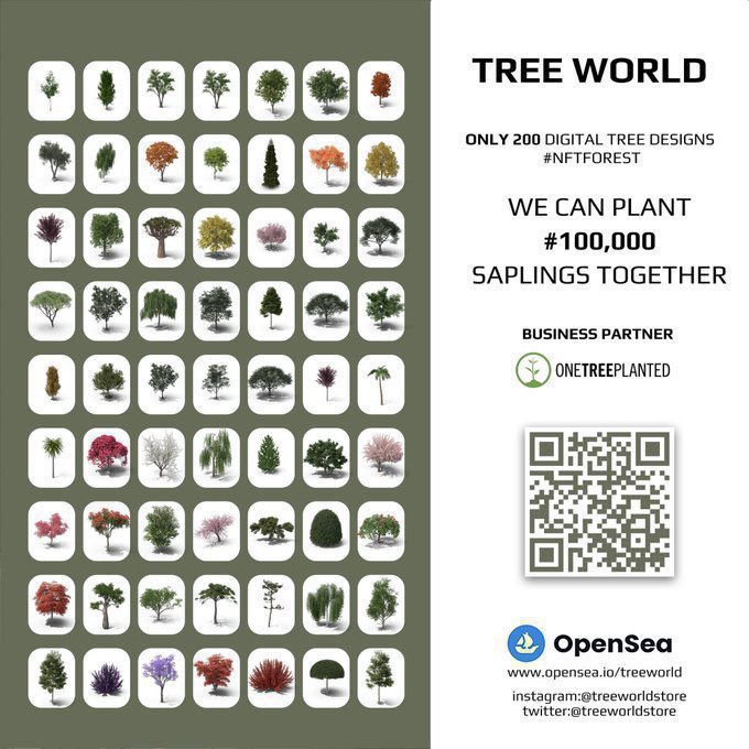 NFT's Are Planting Real Trees in Our World! 🌍🌳

<a href="/opensea/">OpenSea</a> 
opensea.io/collection/tre…
Business partner 🌳
<a href="/onetreeplanted/">One Tree Planted</a>

#NFTs #trees #treeworld