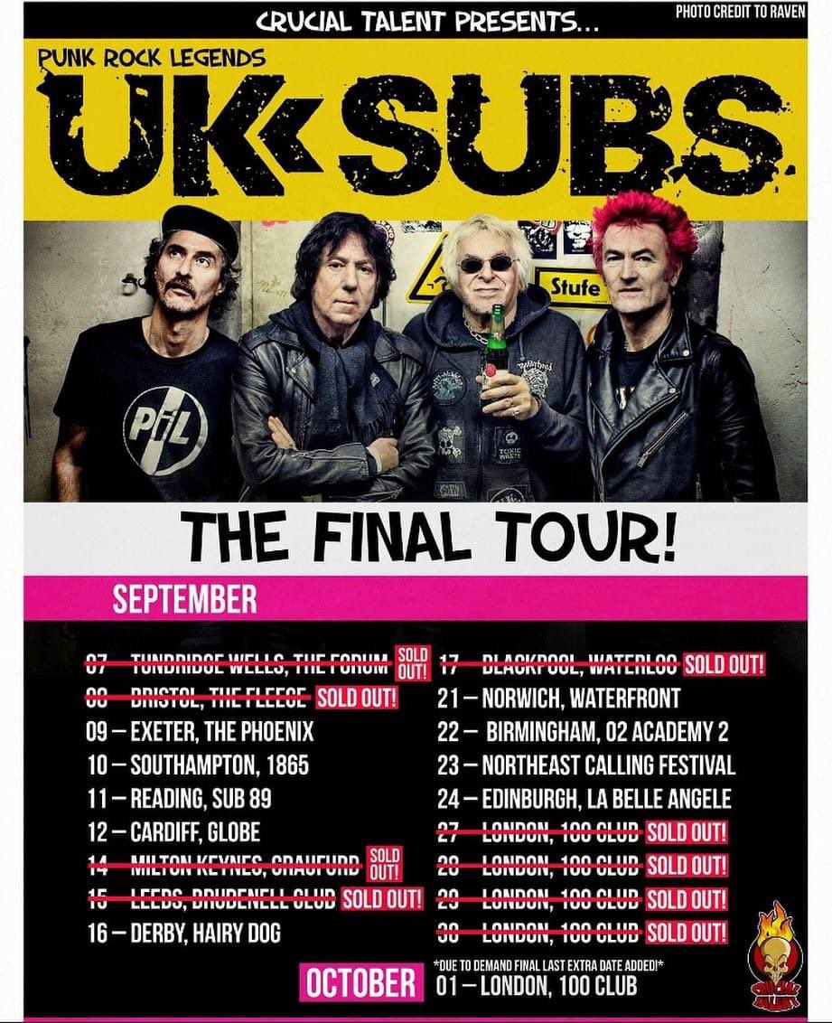 TONIGHT’S THE NIGHT! That the Subs start their last ever U.K. tour… See you all at one or more of the shows listed on the poster 🙏 🙂 …it’s going to be wonderful 😍💥😎🍻 PS - ONLY 9 TICKETS LEFT FOR THE LAST GIG OF THE TOUR AT THE 100 CLUB 😉