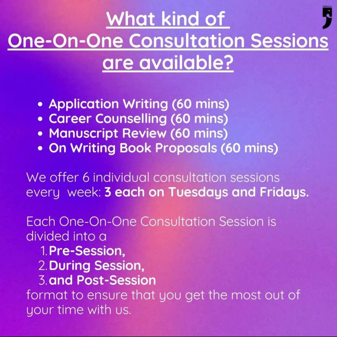 SrishtiKhare4's tweet photo. On popular demand, Word Lab by Yoda Press is back!

We now offer four different One-On-One Consultations Sessions on a WEEKLY basis with our Founder and Publisher @arpitayodapress, and our Commissioning Editor @readingisha. These sessions cover everything from manuscript (1/2) https://t.co/w90yRpdnFI