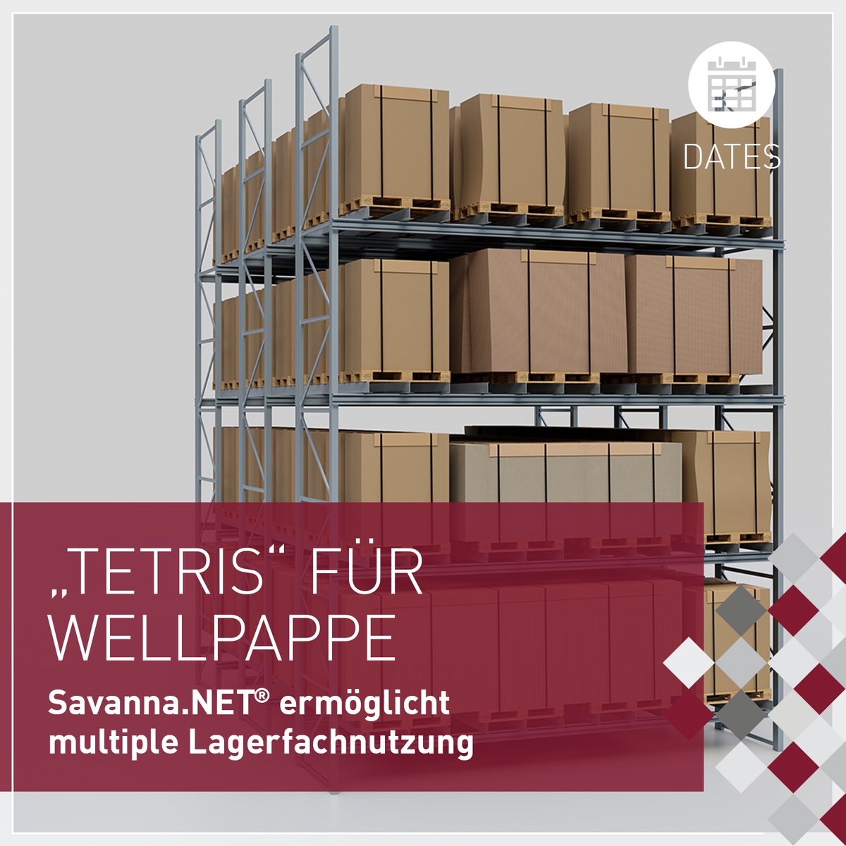 Die #Wellpappenindustrie muss Ladeeinheiten (LE) verschiedener Formate kompakt lagern – wie im Videospielklassiker „Tetris“. Das automatisieren das Warehouse Execution System (WES) Savanna® &amp; unsere Regalbediengeräte. Mehr dazu beim <a href="/FEFCO/">FEFCO</a> Technical Seminar 2023, Stand 94/103.
