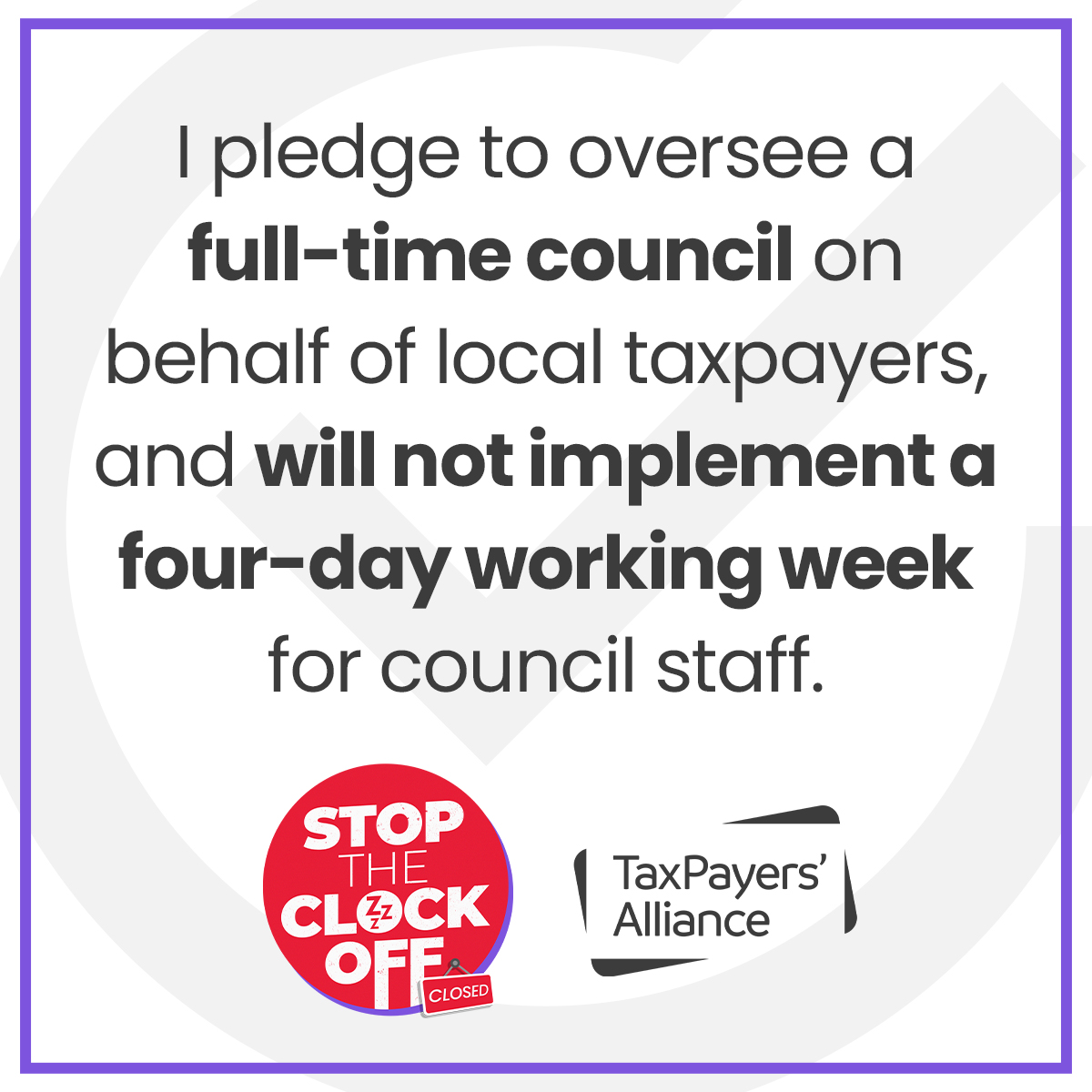I've signed <a href="/the_tpa/">TaxPayers' Alliance</a> pledge to keep <a href="/TMBC_Kent/">Tonbridge and Malling Borough Council</a> a full time Council. 

Residents across #Tonbridge and #Malling deserve a full-time Council, so there will be no 4 day working week under my leadership here. 

#StopTheClockOff