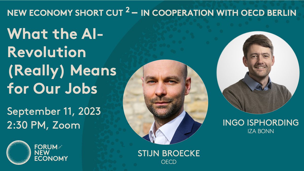 Mass unemployment or productivity boost? Join our discussion on the labour market effects of the AI revolution on Monday with @StijnBroecke, co-author of the @OECD's Employment Outlook on this topic, and @iza_bonn economist @IngoIsphording. Register here: europeanclimate.zoom.us/webinar/regist…