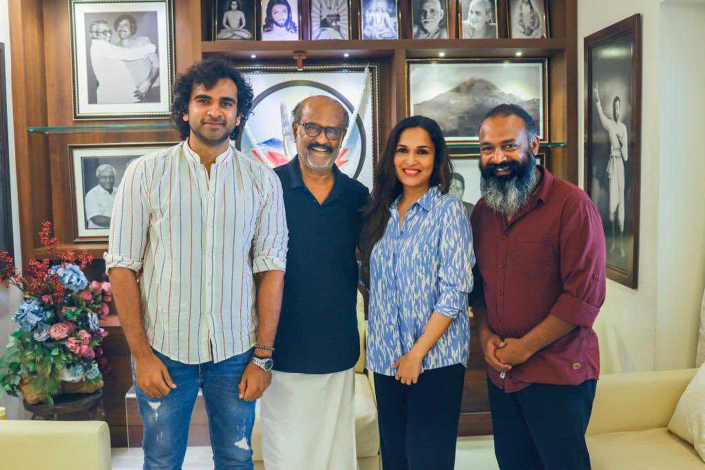 My team and I are thrilled to get the blessings of “the one and only” today for our webseries 💥💥🙏🏻🙏🏻💥💥 thank you thalaivaaaa ⭐️⭐️⭐️⭐️ thank you Superstar ✨✨⚡️⚡️💫💫 thank you my dearest appa 🩵❤️🩵❤️🩵❤️ onwards & upwards 🙏🏻🙏🏻🙏🏻 gods and gurus grace !!!! @May6Ent