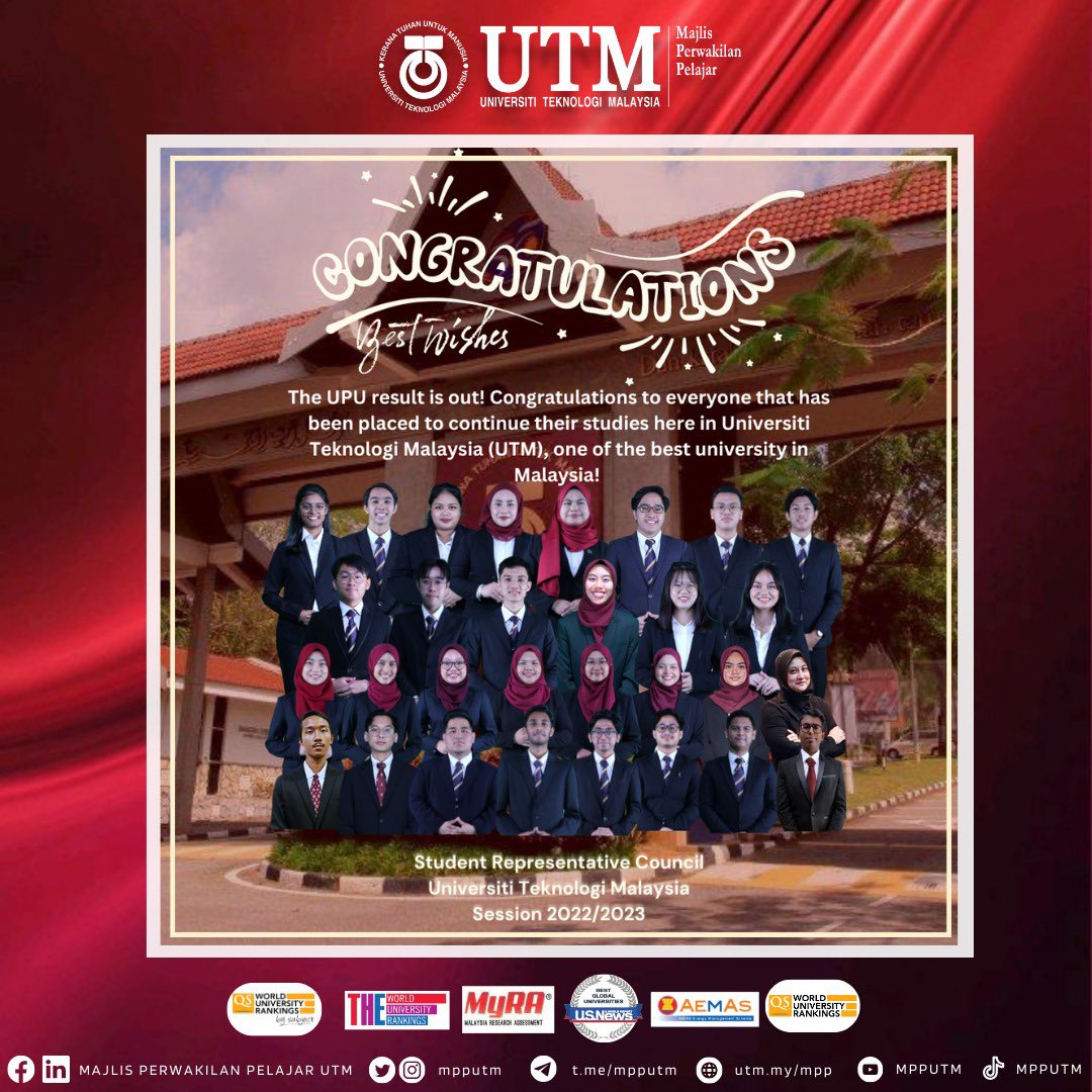 mpputm's tweet photo. [CONGRATULATIONS FOR NEW STUDENTS ON YOUR UPU RESULTS AND WELCOME TO UTM]

 السَّلاَمُ عَلَيْكُمْ وَرَحْمَةُ اللهِ وَبَرَكَاتُهُ, 你好, வணக்கம்,
Greetings to all UTMians,

7 September 2023 | Universiti Teknologi Malaysia. https://t.co/TMFadrmQ20