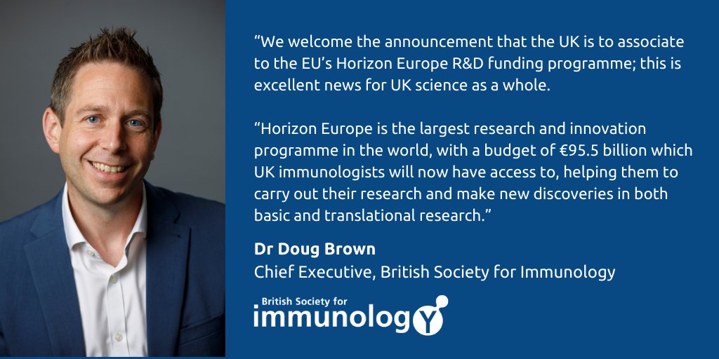 We're thrilled that UK immunologists will now have access to the largest research &amp; innovation programme in the world 🔬

Today, the UK has finally rejoined #HorizonEurope! 🇬🇧🇪🇺

Read the response from our CEO Dr Doug Brown <a href="/dougbrown_1/">Doug Brown</a> here: bit.ly/3EuCrcs