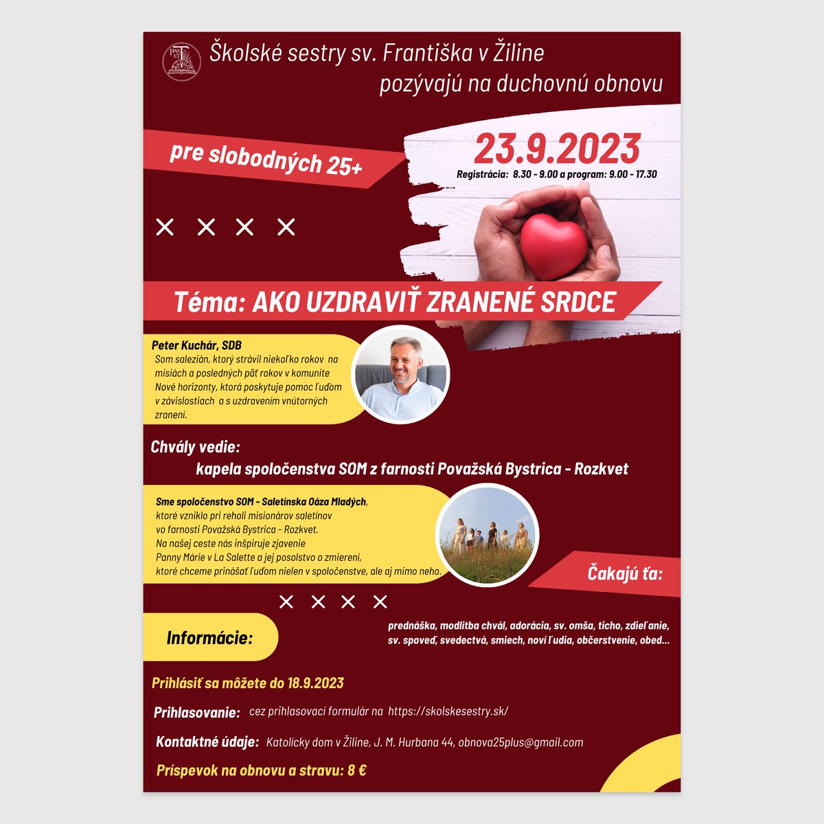 Školské sestry sv. Františka v Žiline pozývajú na jednodňovú duchovnú obnovu pre slobodných mužov a ženy 25+ 😃
Info: skolskesestry.sk/skolske-sestry…