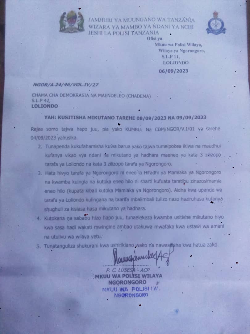 TunduALissu's tweet photo. Polisi wamekataza mikutano yetu ya hadhara Ngorongoro. Juzi Serikali ya Samia imekataza wabunge wa Ulaya kutembelea eneo hilo. Wanaficha kitu gani? Licha ya jitihada za Serikali, Ngorongoro sio gereza &amp; Wamaasai sio wafungwa wa gereza hilo. Sisi tutakuwa Ngorongoro kuanzia kesho! https://t.co/venqM7Pa4N