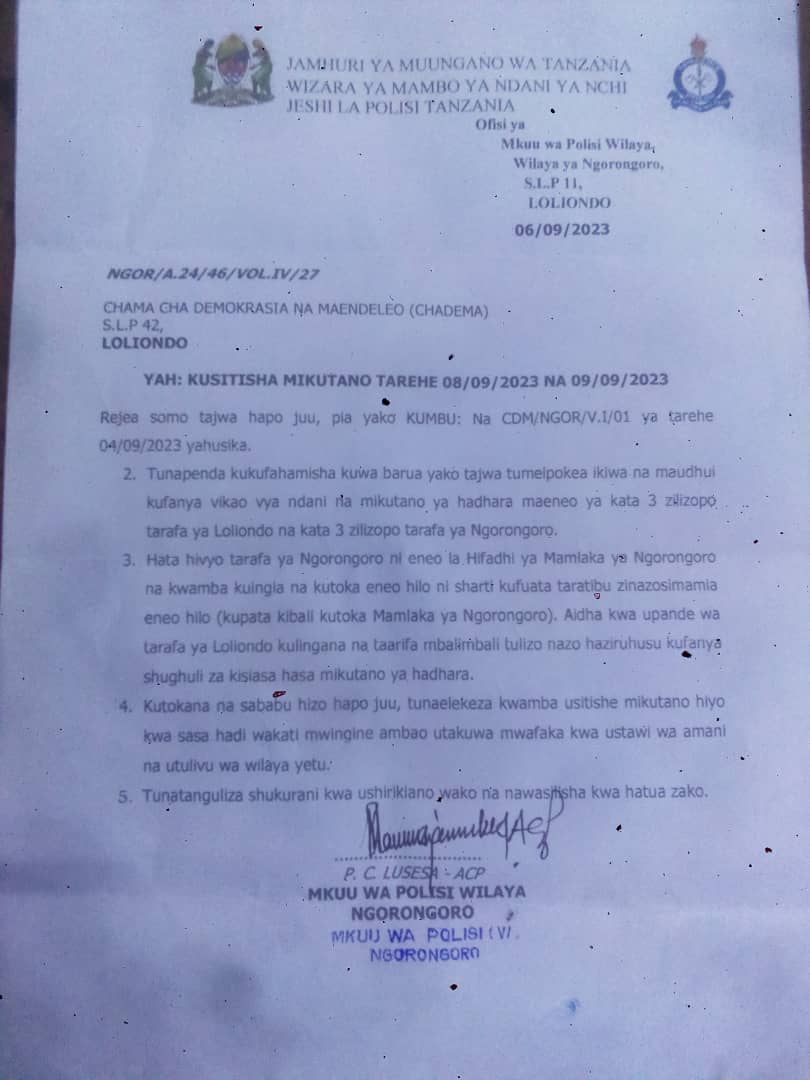 Polisi wamekataza mikutano yetu ya hadhara Ngorongoro. Juzi Serikali ya Samia imekataza wabunge wa Ulaya kutembelea eneo hilo. Wanaficha kitu gani? Licha ya jitihada za Serikali, Ngorongoro sio gereza & Wamaasai sio wafungwa wa gereza hilo. Sisi tutakuwa Ngorongoro kuanzia kesho!