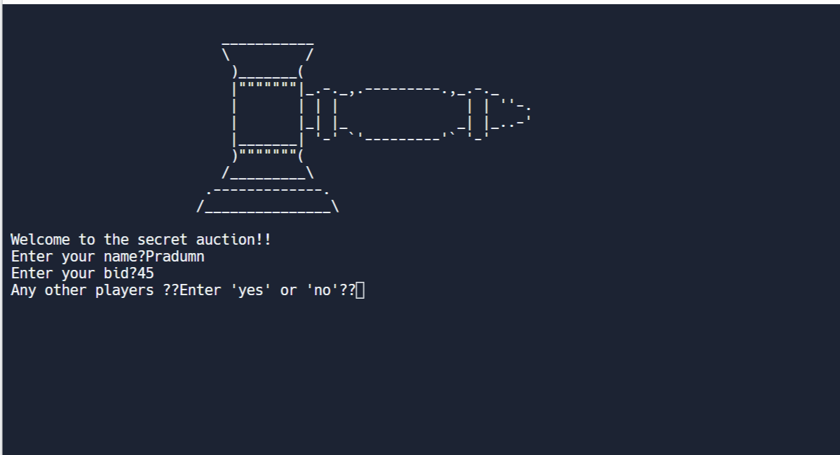 Paddy57687398's tweet photo. Day 8 of #100DaysOfCode ๐ Today, I delved into Python dictionaries and used them to create a secret auction program. Check it out !!https://t.co/1Vil37dULG ๐ป๐ #Python #CodingJourney #Dictionaries #SecretAuction #AngelaYu https://t.co/d8JKZdHL9p