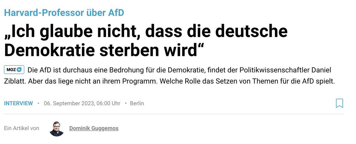 🗞️ Leseempfehlung: Neues Interview mit @dziblatt in der Märkische Onlinezeitung @mozde zum Zustand der Demokratie in Deutschland. ➡️ moz.de/nachrichten/po… [paywall]