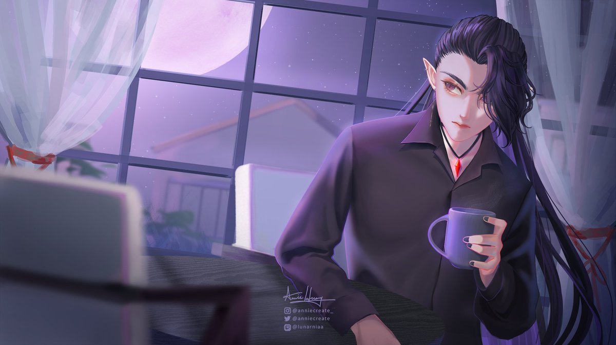 anniecreate's tweet photo. coffee under the moonlight 

>> comm for #termi0099 << https://t.co/qdLIO0e45d
