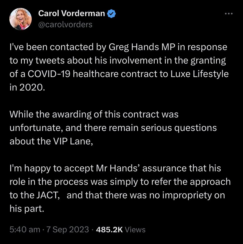 Carol Volderman’s solicitor must have been in touch with her. Tweeted at 5:40am hoping that her Byline Times following wouldn’t see it. Would be a pity to share it. “RT if you agree” as Carol would say. 😉