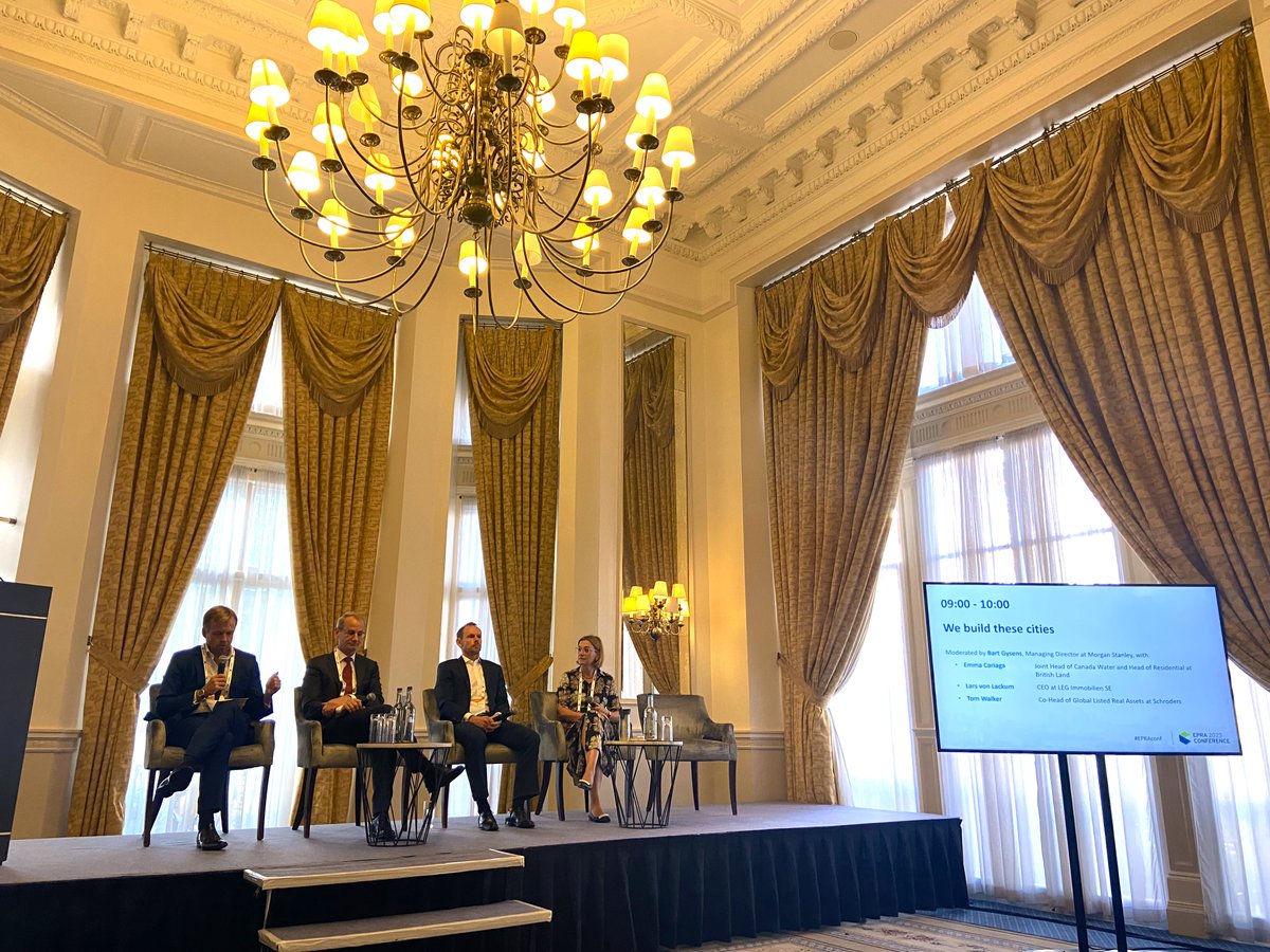 Happening now ! "We build these cities" w/ moderator Bart Gysens, Director Morgan Stanley &amp; panellists: Emma Cariaga; joint head of Canada Water &amp; Head of Residential British Land, Lars von Lackum, CEO LEG Immobilien SE &amp; Tom Walker, Co-Head Global Listed Real Assets Schroders.