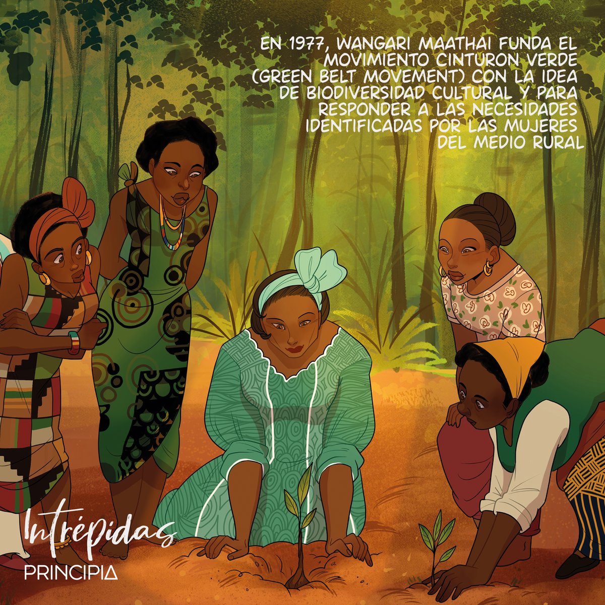 «En 1977, Wangari Maathai funda el Movimiento Cinturón Verde (Green Belt Movement) Con la idea de biodiversidad cultural y para responder a las necesidades identificadas por las mujeres del medio rural».
#Intrépidas👩‍🔬 #WangariMaathai #tebeo #cómic 
👉bit.ly/todointrepidas