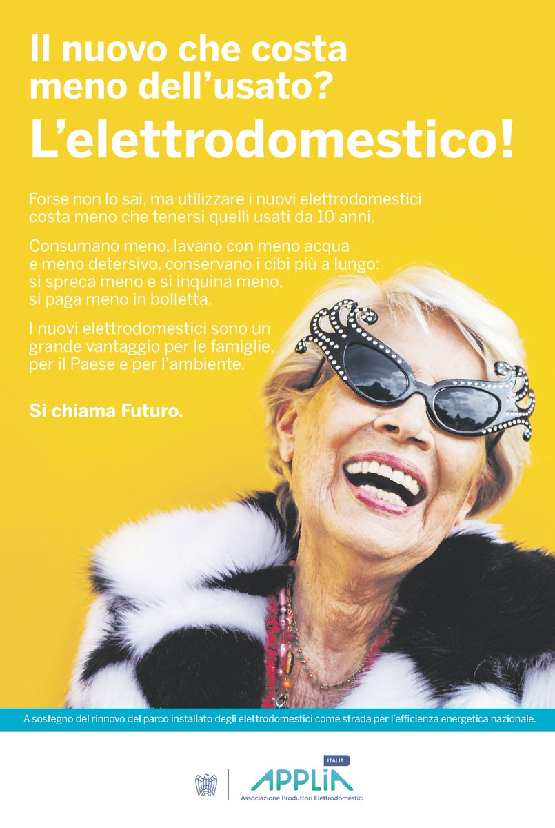 “Il nuovo che costa meno dell’usato? L’elettrodomestico!”

Si chiama #futuro è la campagna di comunicazione <a href="/APPLiA_Italia/">APPLiA Italia</a> a sostegno del #rinnovo del parco installato degli #elettrodomestici  per l’#efficienzaenergetica nazionale. 

Scopri di piu bit.ly/3EqxG3A
