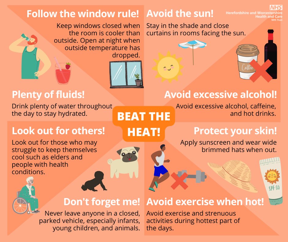 It's warm outside! 🌞🌡 While warm weather can be nice, it can also have some negative effects on your health and wellbeing... Follow these wellbeing tips to stay well in the summer 👇