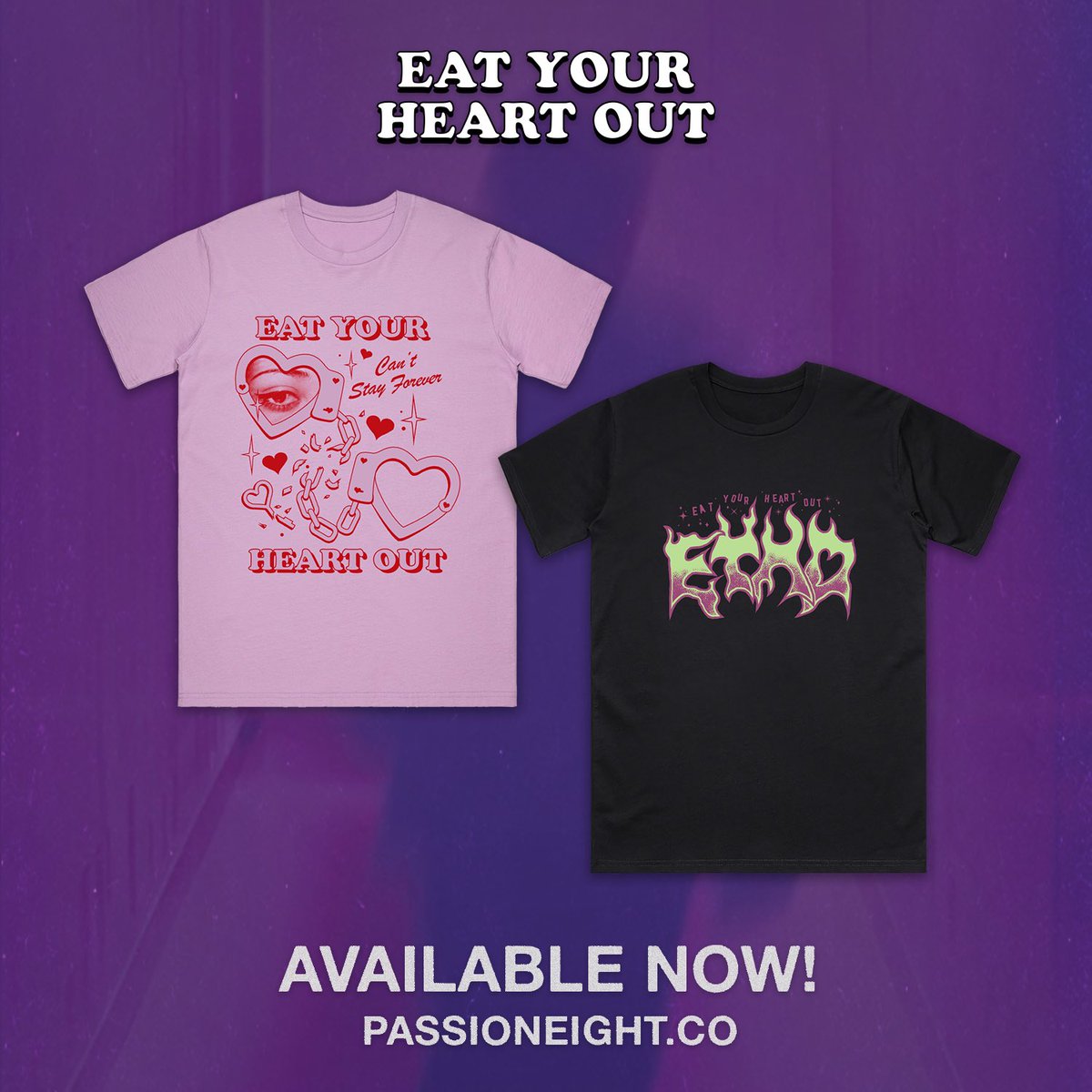 passion8records's tweet photo. Our Aussie rockers have conquered stages across Australia with their infectious energy, bringing you their most exciting and self assured chapter yet. Today we have two new merchandise T-shirts available via https://t.co/GXC6THQHF8. Welcome to Passion Eight Records @eyhoband ❤️‍🔥 https://t.co/MjP3znyAIg