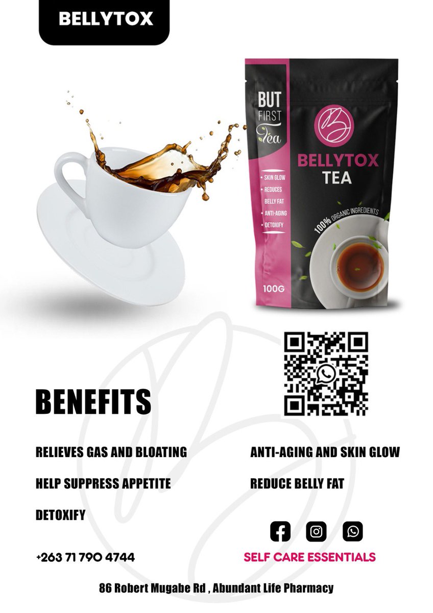 smilyRue's tweet photo. Detoxing is not a punishment for what you have eaten, it's a celebration of what you can do to take care of yourself.
Order your Bellytox Tea today and burn that bellyfat 
Follow this link to view our catalog on WhatsApp: https://t.co/JMDUXNu65I
0717904744
86 Robert Mugabe https://t.co/9WFAeGiMfS