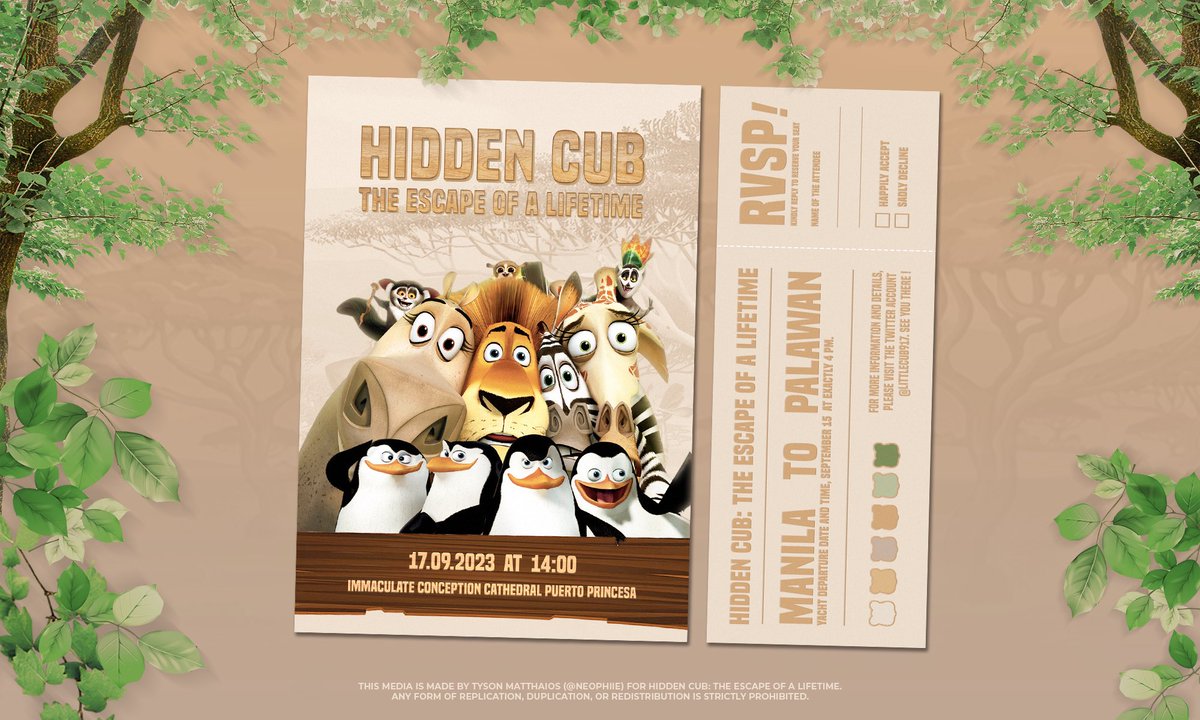 ͏
 
                         HIDDEN CUB: 
               The Escape of a Lifetime

                 ━━━ 𓆩 𖧧 ☼ 𓆪 ━━━

                           INVITATION

                   #SafaREIesCOPade
               #WildAdventureOfYUCA
           #ZieyaAndYellaLikeToMoveIt

͏