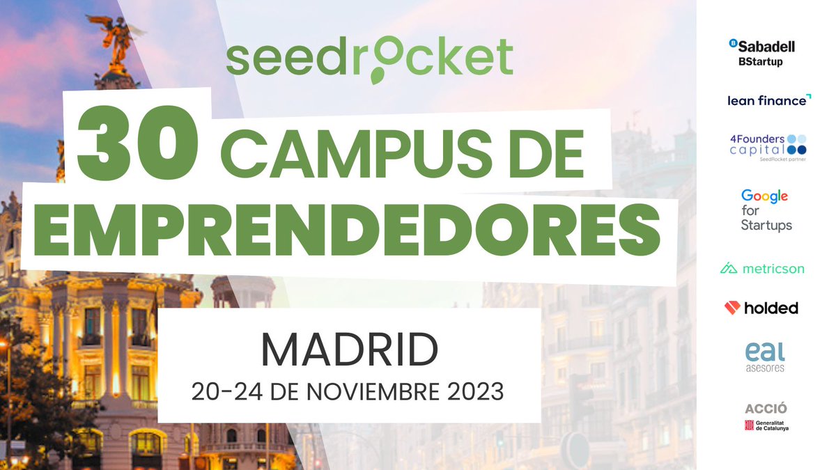 🔊¡No dejes pasar esta oportunidad y ven a conocer desde dentro nuestra 30ª Edición de #SeedRocketCampus! Te esperamos del🗓️20 al 24 de noviembre en📍#Madrid. ¡Que no te lo cuenten! Apunta YA tu #proyecto en ✏️: seedrocket.com/30-campus-de-e…