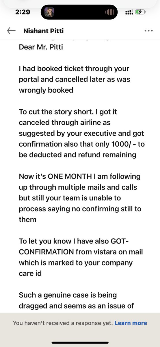 amitluthra28's tweet photo. @nishantpitti @ppitti @jagograhakjago @IATA 

Dear Directors of the company. I HAVE SEND THIS DIRECT MESSAGE TO YOU AND NOT LESS THAN 25 mails and 10 calls to your service center with no resolution ??
AND ISSUE IS CLEAR AND VERY GENUINE. CASE ID EMT_1572023080200110828
PNR 62QOX2 https://t.co/wGaALlX8P2