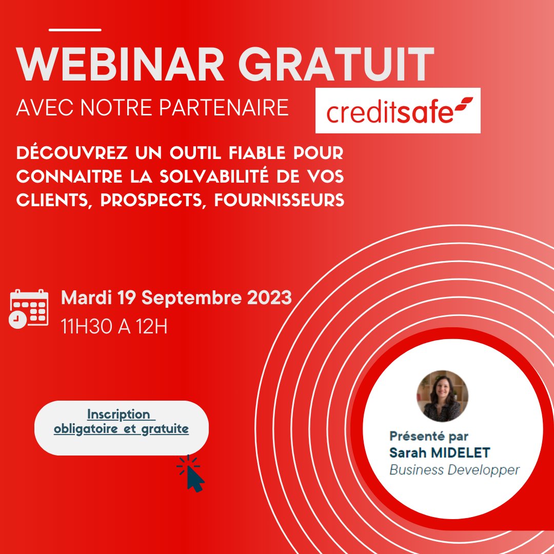 ApacFrance's tweet photo. ⏩Avec notre partenaire Creditsafe la solvabilité de vos prospects, clients et fournisseurs n'aura plus aucun secret !

ℹ Agents-Co, n'attendez plus pour vous inscrire à notre prochain webinar gratuit le mardi 29 septembre 2023 
:https://t.co/u5a5krVUud https://t.co/FFWBFTqARD