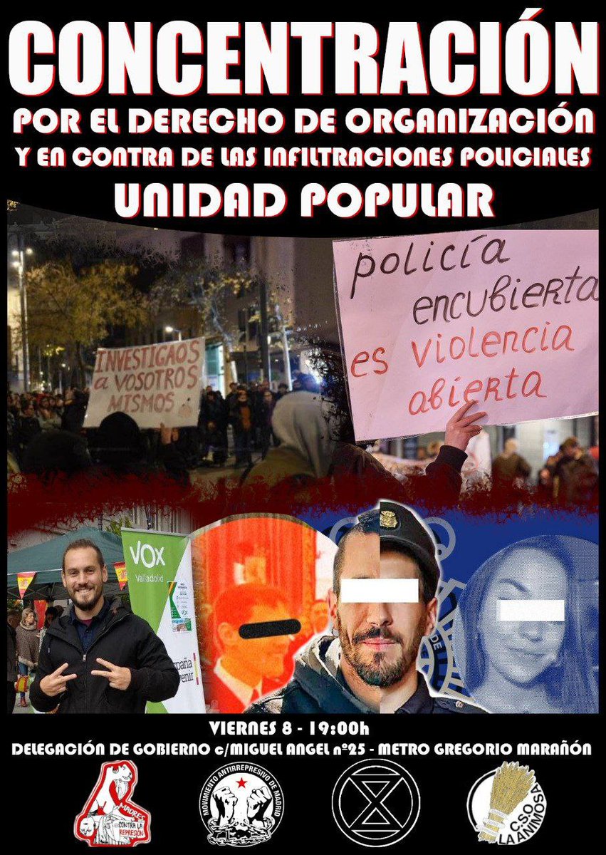 MadresCR's tweet photo. "Policía encubierta, violencia abierta" en @MadresCR lo sabemos bien. 
Es importante que las voces de repulsa contra las infiltraciones policiales sean contundentes. La unidad popular nuestra mejor arma.
Este viernes 8, 19h, acude, difunde https://t.co/HI1wXShi2K