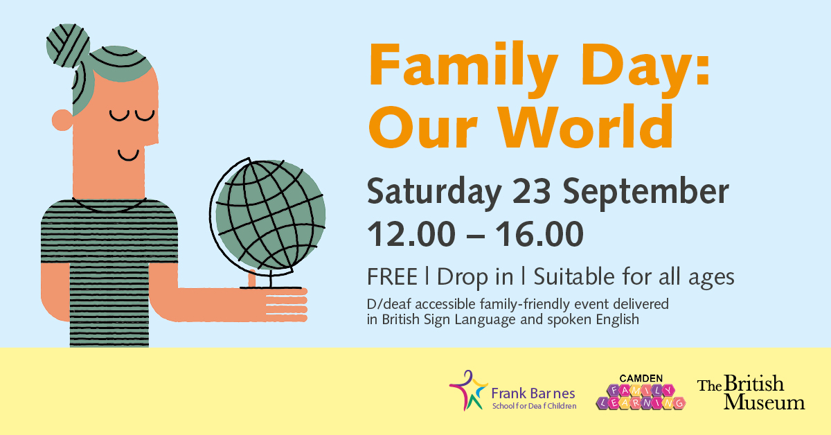 Explore, make, sign and touch through fun and play at our next Family Day: Our World. Join us Sat 23 Sept along with <a href="/britishmuseum/">British Museum</a>, <a href="/CamdenCouncil/">Camden Council</a>, <a href="/FrankBarnesDeaf/">Frank Barnes School for Deaf Children</a>, and many more, for creative activities throughout the Library #DeafFamilyDay  More info➡️bl.uk/events/family-…