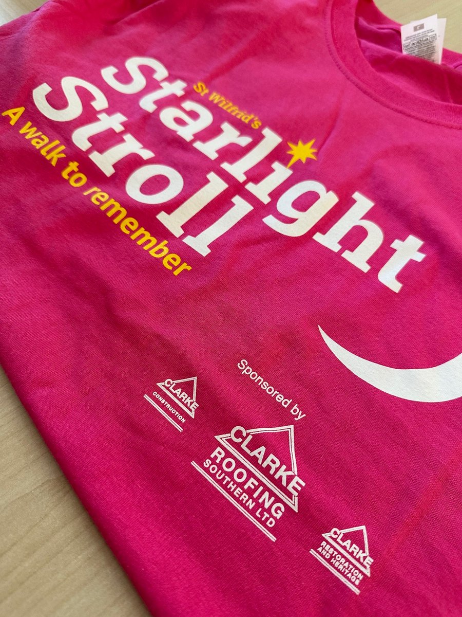 We love the pink t-shirts our team will be wearing this Saturday evening when they undertake the Starlight Stroll for @stwhospice in #Eastbourne! Clarke Roofing are proud to be headline sponsors of this amazing annual #fundraiser event for our local hospice. #starlightstroll