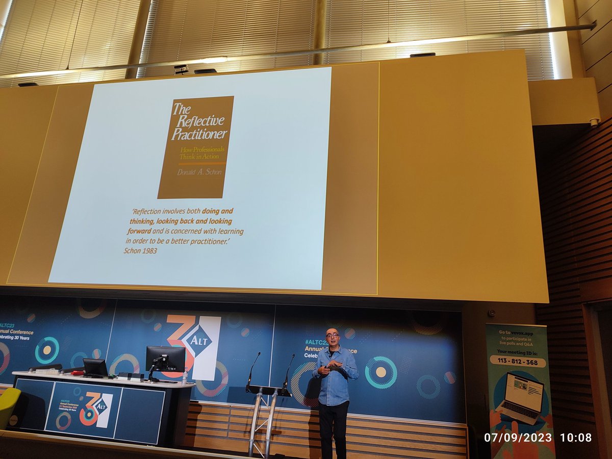 #altc23 last day - <a href="/Satwinder_Samra/">Satwinder Samra</a> is talking about Collaborative Practice: Designing, Communicating and Diversifying Architecture.  All LTs should be a #reflective practitioner! <a href="/CTLOxford/">Centre for Teaching and Learning</a>