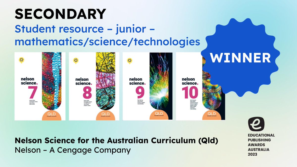The winner of #EPAA 2023 Secondary Student Resource – Junior – Mathematics/Science/Technology is Nelson Science for the Australian Curriculum (QLD). Congratulations <a href="/NelsonSecondary/">NelsonSecondary</a>!