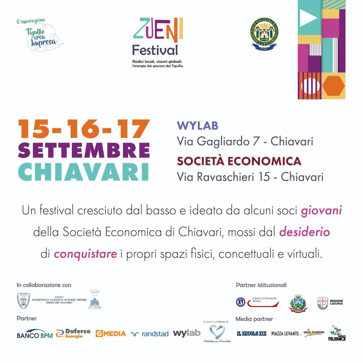 📅Il 15,16 e 17 settembre Zueni Festival sarà un’occasione preziosa per i giovani del Tigullio per connettersi, crescere e condividere le proprie esperienze e realizzazioni.