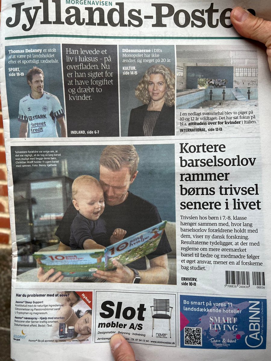 Mikkel Aagaard Houmark (@mikkelhoumark) on Twitter photo Good times. Last week I handed in my PhD thesis, and yesterday one of my other projects made the front page of <a href="/jyllandsposten/">Jyllands-Posten</a>! <a href="/MGensowski/">M Gensowski</a> talks about our paper (w/ <a href="/CecilieMLJ/">Cecilie Marie Løchte Jørgensen</a>, @idalykkekr) on how longer parental leave increases children's socio-emotional skills and well-being. Good times. Last week I handed in my PhD thesis, and yesterday one of my other projects made the front page of <a href="/jyllandsposten/">Jyllands-Posten</a>! <a href="/MGensowski/">M Gensowski</a> talks about our paper (w/ <a href="/CecilieMLJ/">Cecilie Marie Løchte Jørgensen</a>, @idalykkekr) on how longer parental leave increases children's socio-emotional skills and well-being.