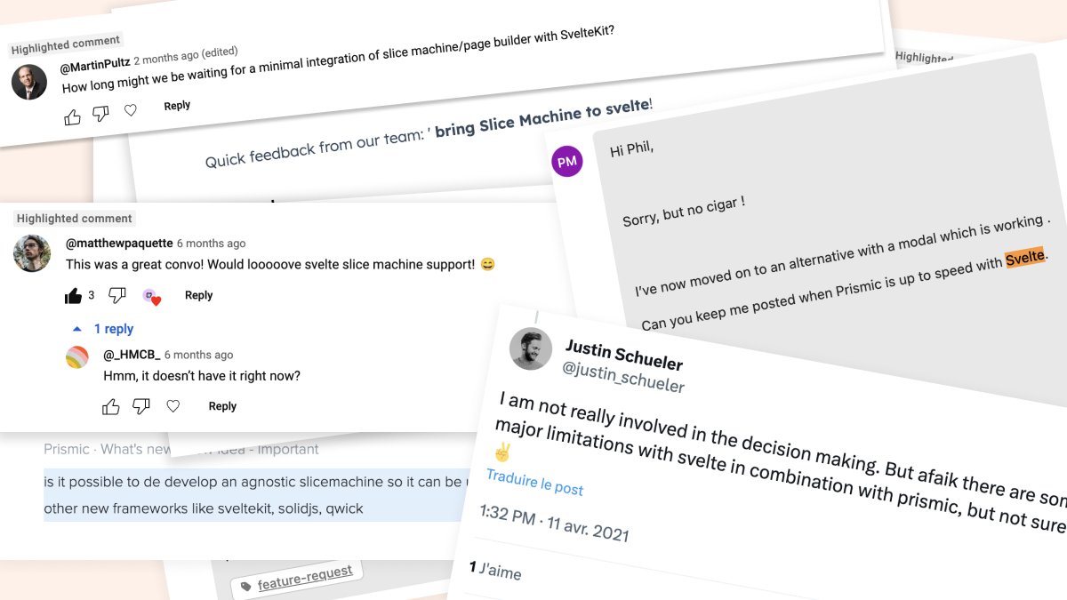 RenaudBressand's tweet photo. You asked, we listened. 📢
It's been a thrilling week since we unleashed #SvelteKit support for #SliceMachine! Hundreds have already dived in and experienced the upgrade.
A massive thank you for your continuous support and feedback.🚀 https://t.co/CIFKfXKw7O