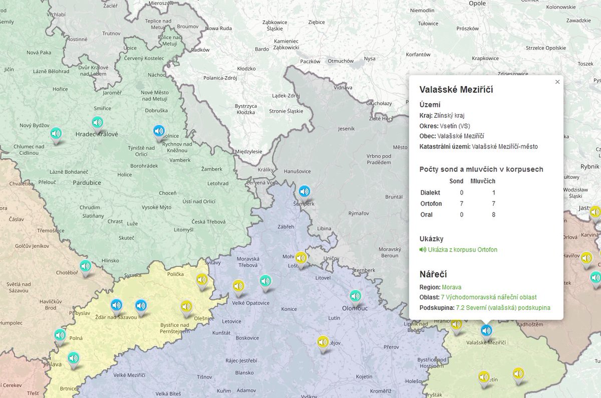 What's new in Mapka 2.0? En­hanced de­sign, more in­tu­itive in­ter­face and sig­nif­i­cant­ly en­riched con­tent: sam­ples from spo­ken cor­po­ra and overviews of di­alec­tal fea­tures. You can search for your dialectal features at korpus.cz/mapka/