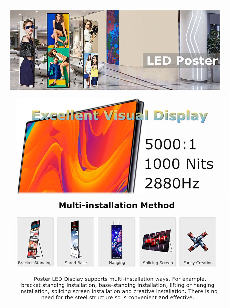 bilingdisplay's tweet image. LED floor standing poster new design with products 
Seamless design video wall indoor work. 
Support big inch screen interactive display floor standing design. 
andy@gemdragondisplay.com 
Tel/whatsapp : +86 13789084991 
#ledposter #interactivedisplay #LEDdisplay #bigtv #tvscreen