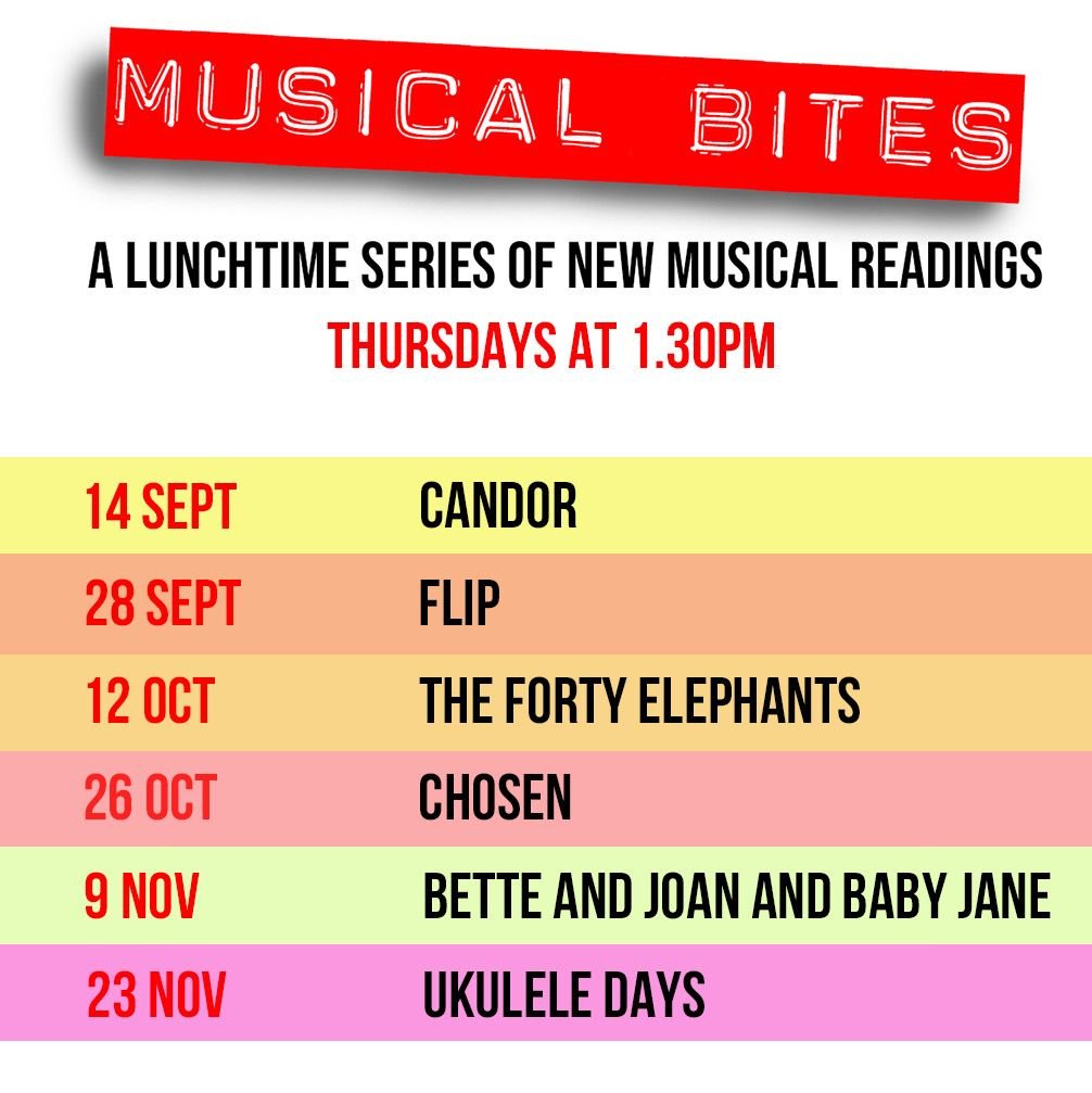MUSICAL BITES is kicking off again from Thursday 14th September with CANDOR the musical by MMD member <a href="/sineadhegz173/">Sinead Hegarty</a>! 

Who is coming along? #newmusicals