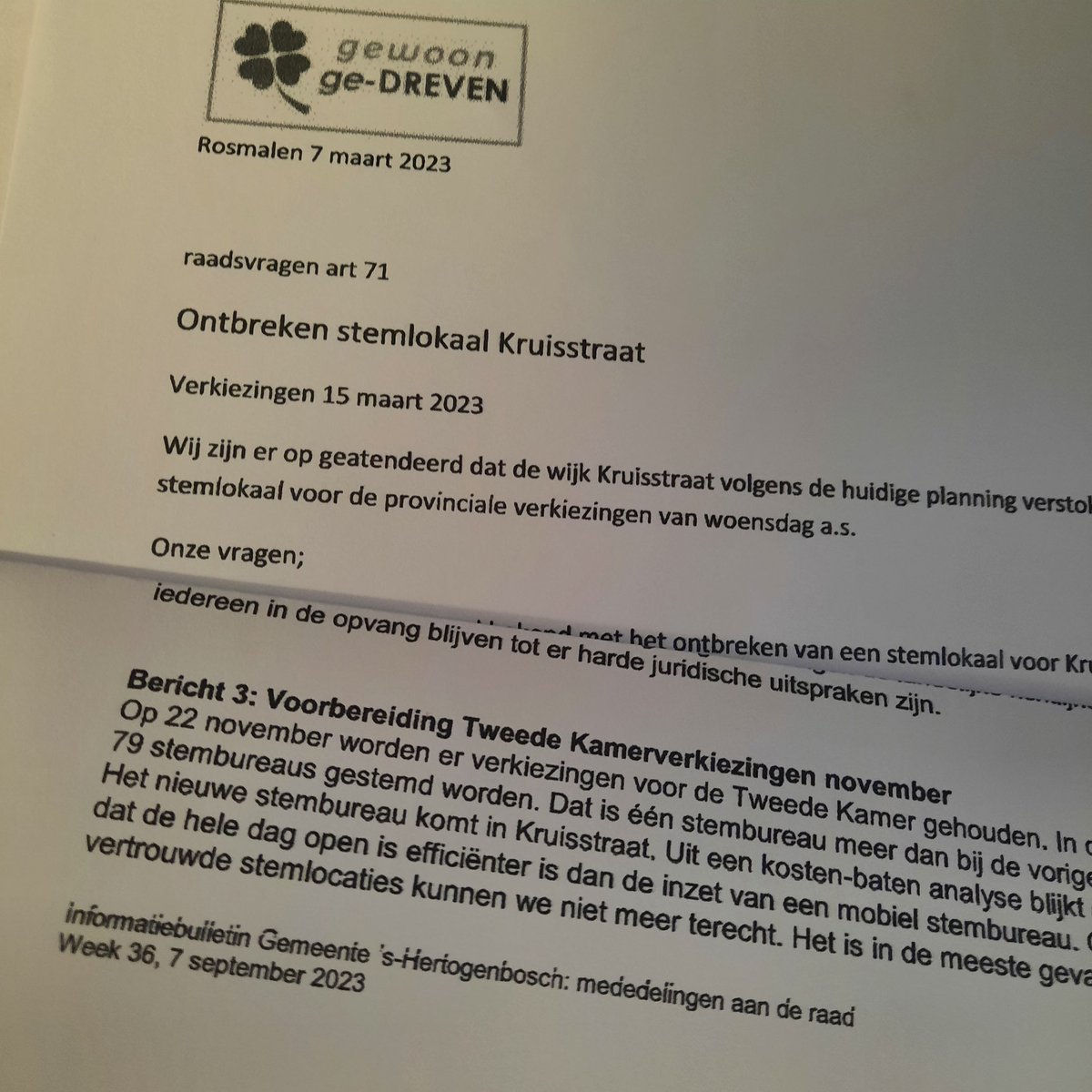 Soms helpt het, het stellen van raadsvragen: toch weer een stemlokaal Kruisstraat.