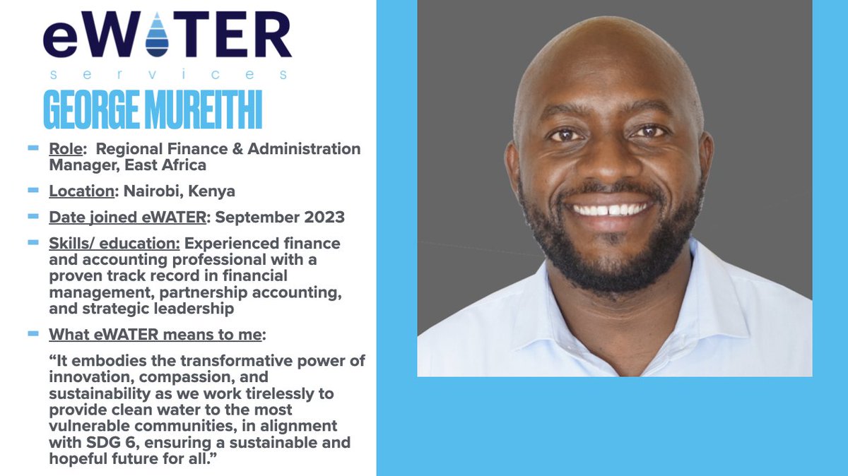 _eWATER's tweet photo. The eWATERservices Kenya team is expanding rapidly and we are thrilled to announce the arrival of another colleague based in Nairobi, George Mureithi.
Welcome to the team George!
#eWATER #eWATERservices #welcome #welcometotheteam https://t.co/J70HQkc8De