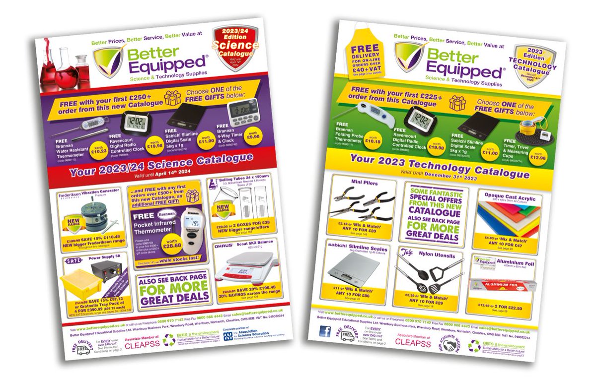 New 2023/24 Science Catalogue Out Now
As well as some new SPECIAL FREE GIFTS for first orders over £250 and £500, our latest publication features some great new products, offers best value for money and is packed full of special offers!
betterequipped.co.uk/online-catalog…