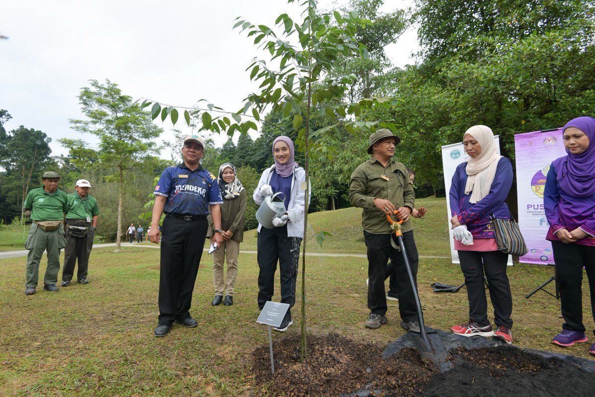FRIMKepong's tweet photo. Noor Farah Rahim, Penaung &amp; Datin Daria Mathew Abdullah, Timbalan Pengerusi tanam 2 pokok merawan di #TamanBotaniKepong bg sokongan kpd Program Penghijauan Malaysia: Kempen Penanaman @100JutaPokok

#PokokKitaKehidupanKita #OurTreesOurLife #FRIMTanamPokok #TreePlantingFRIM https://t.co/bJgwme8b7P