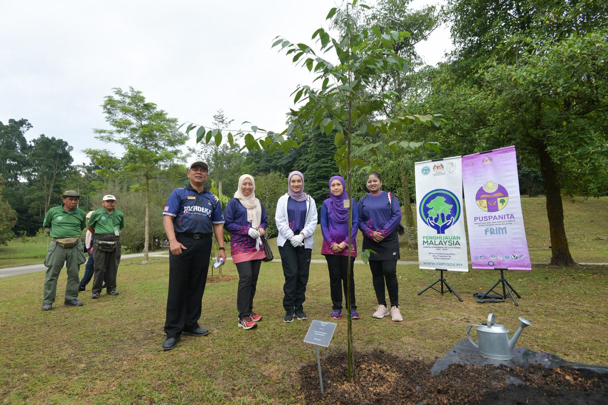 FRIMKepong's tweet photo. Noor Farah Rahim, Penaung &amp; Datin Daria Mathew Abdullah, Timbalan Pengerusi tanam 2 pokok merawan di #TamanBotaniKepong bg sokongan kpd Program Penghijauan Malaysia: Kempen Penanaman @100JutaPokok

#PokokKitaKehidupanKita #OurTreesOurLife #FRIMTanamPokok #TreePlantingFRIM https://t.co/bJgwme8b7P