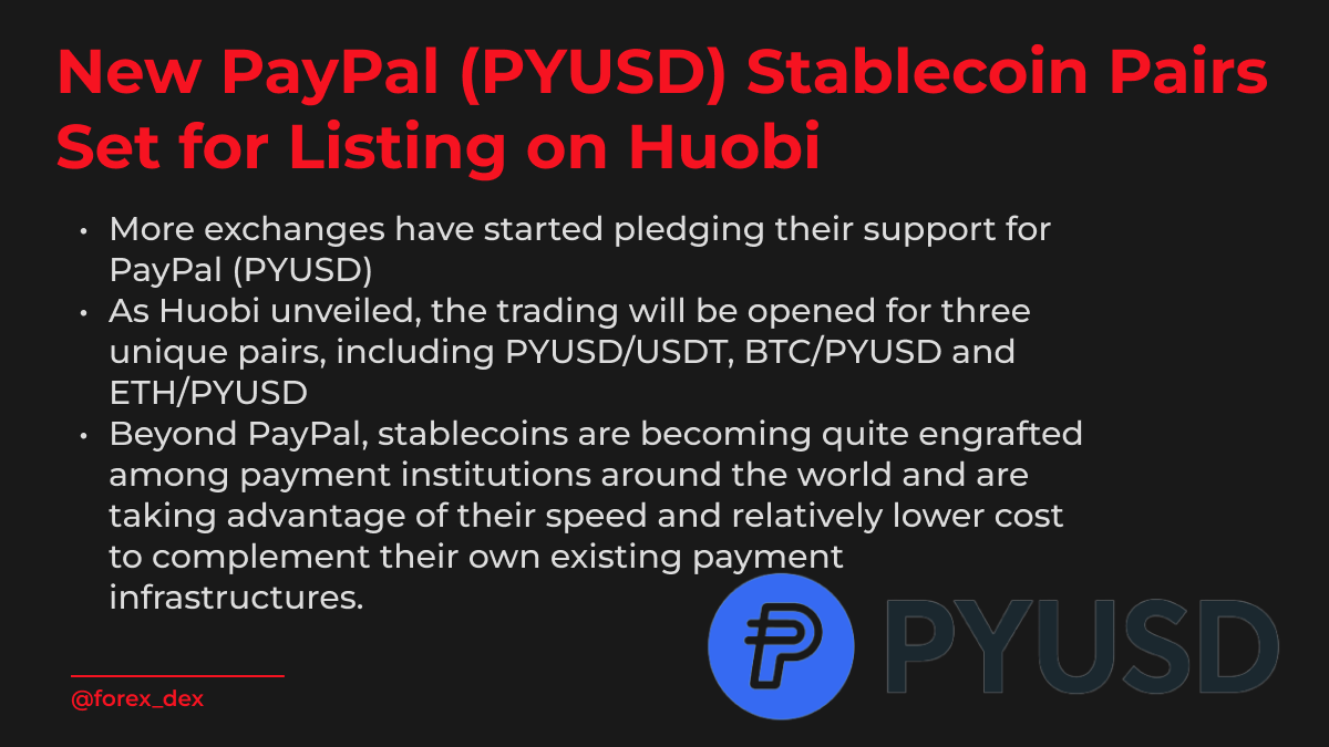 New PayPal(PYUSD) Stablecoin Pairs Set for Listing on Huobi!  

forexdex.me 

#forexdex #forex #trading #yuan #usdc #tether #Bitcoin #forextrading #stablecoin #eurostable #dollar #CBDC #blockchain #usdt #PYUSD #paypal #huobi