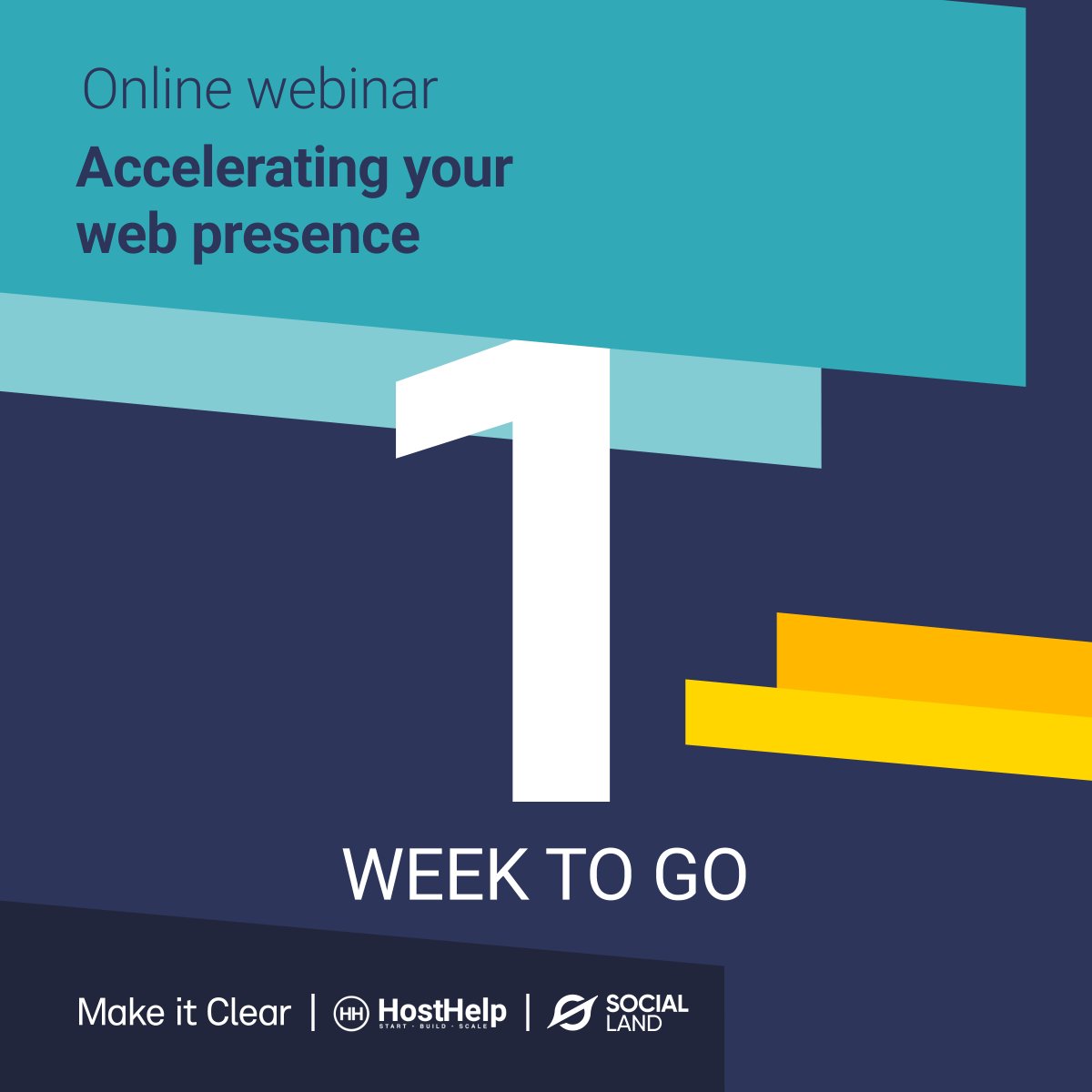 MakeitClear_ldn's tweet image. There's only 1 week until our joint webinar 'Accelerating your web presence' takes place on Thursday 14 September.

Register for free: lnkd.in/eW3X3WPH

We look forward to seeing you there!

#makeitclear #hosthelp #socialland #onlinevisibility
