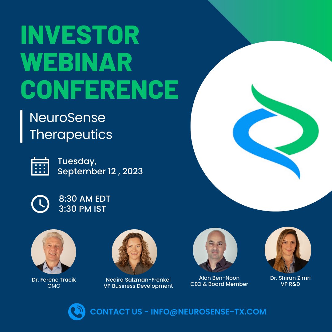 Our Investor webinar will focus on NeuroSense’s Phase 2b ALS clinical trial design, endpoints analysis and progress, Alzheimer Disease Phase 2 study design, endpoints and progress, as well as upcoming catalysts. Register in advance for this webinar: lnkd.in/eZYxSNW4