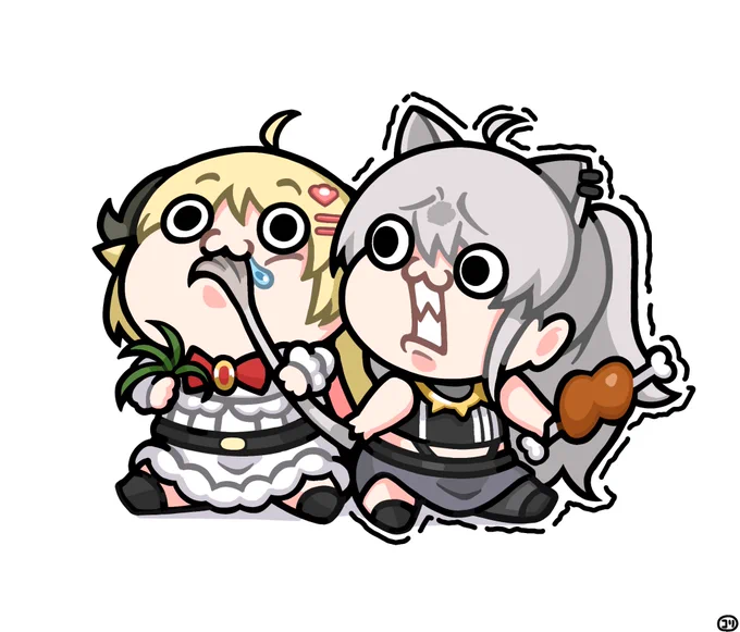 ししろんの尻尾をムシャムシャするわためぇ #つのまきあーと #ししらーと