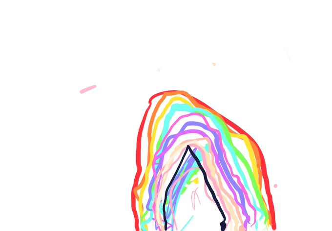 こういう抜け感のある造形、描けって言われても描けんのよ。娘に仕事手伝ってもらいたい。  題名:にじ 作者:娘(4歳)