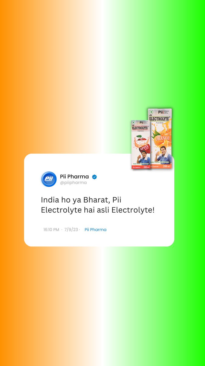 piipharma's tweet photo. India ho ya Bharat, Pii Electrolyte Rakhe Hydrate Sabko !!
#love #piipharma #bharat #proudindian https://t.co/KH0ACdgDhh